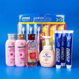 2080 소프트터치 칫솔 6개+2080칫액 3개+LG생활건강 샴푸 컨디셔너 바디워시+아이깨끗해 핸드워시+끈케이스