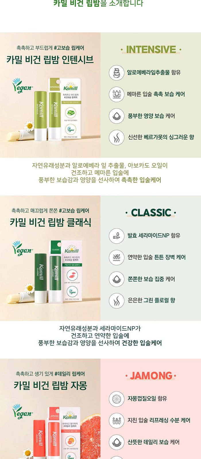 휴대 여행용 카밀 핸드 립밤 가그린 스프레이 3in1 세트 상세 이미지