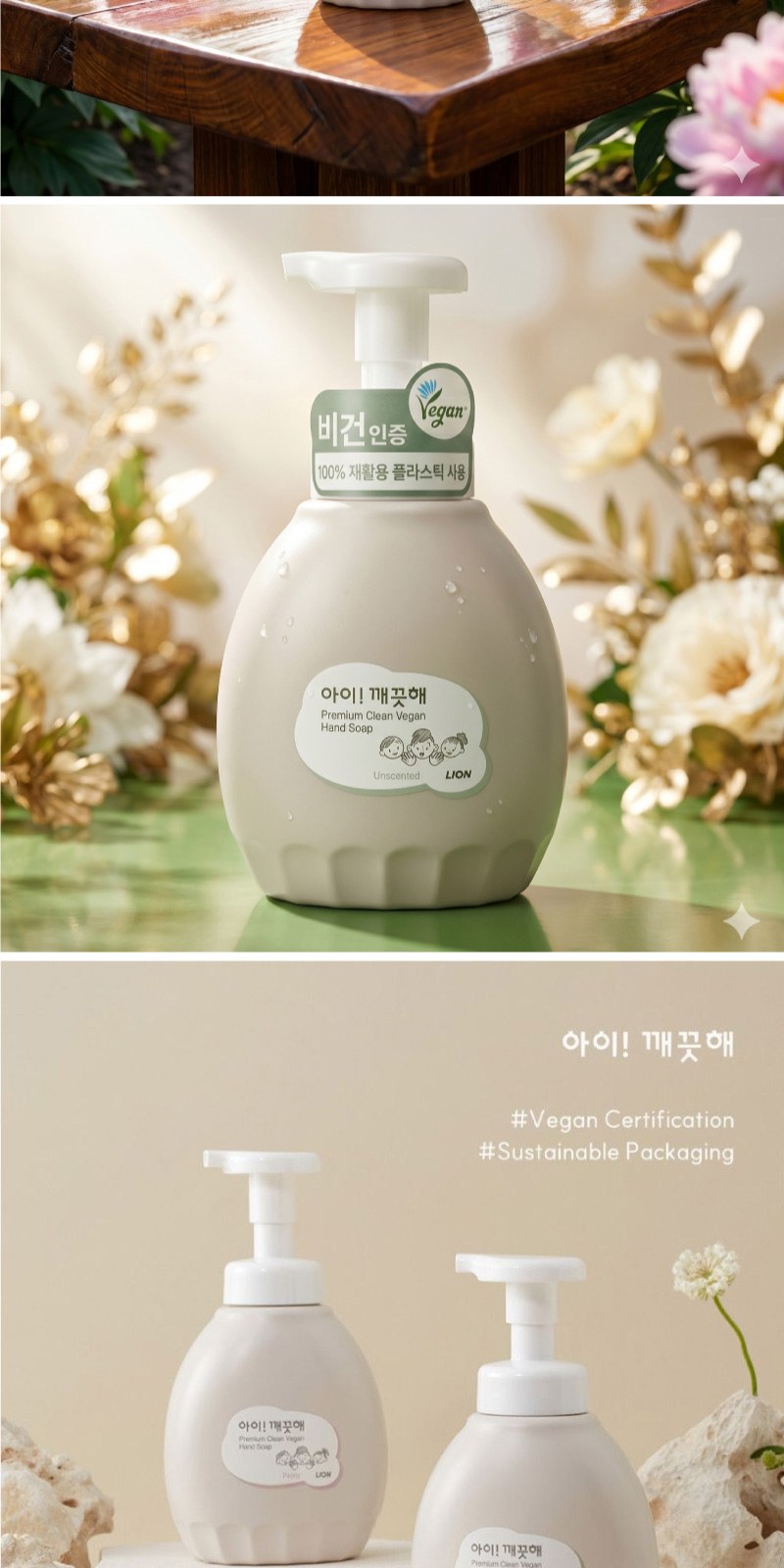 프리미엄 친환경 핸드워시 대용량 아이깨끗해 비건 450ml + Nard 나드 프리미엄 튜브형 샴푸 트리트먼트 상세 이미지
